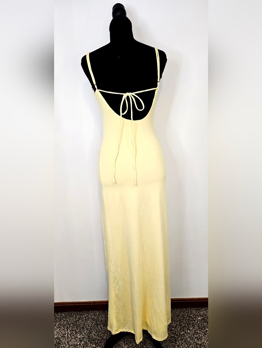 Hello Molly Butter Yellow Cowl Neck Maxi Dress Open Back Side Slit Formal Beachy - Picture 7 of 9